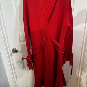 Jonathan Simkhai Vibrant Red Long Sleeve Dress Elegant Holiday